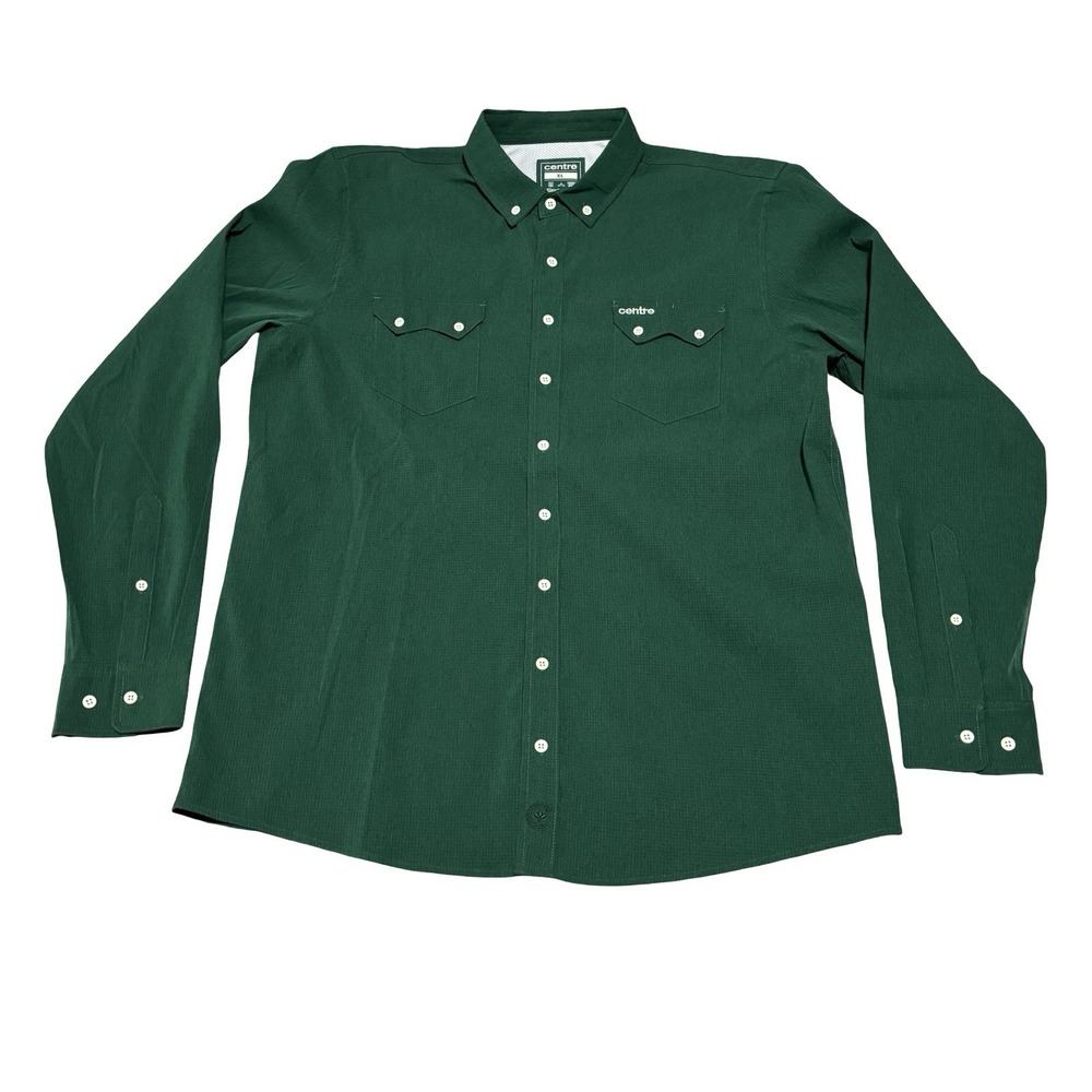 centre Men's Embroidered Pocket Logo Button Down Shirt Green Size XL 24 x 32